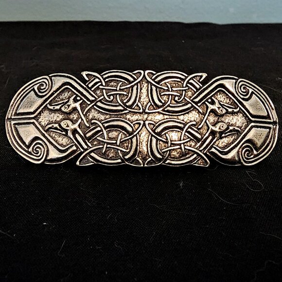 Oberon Design Celtic Peacock Silver Hair Barrette - Picture 1 of 11